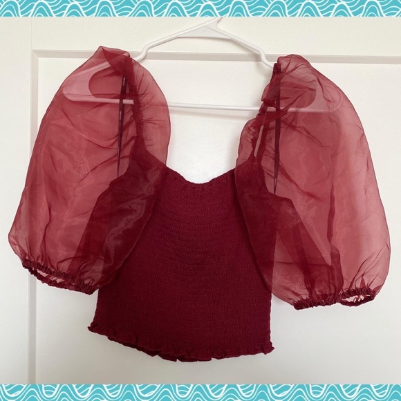 Forever 21 Red Puff-Sleeve Crop Top - Picture 2 of 3